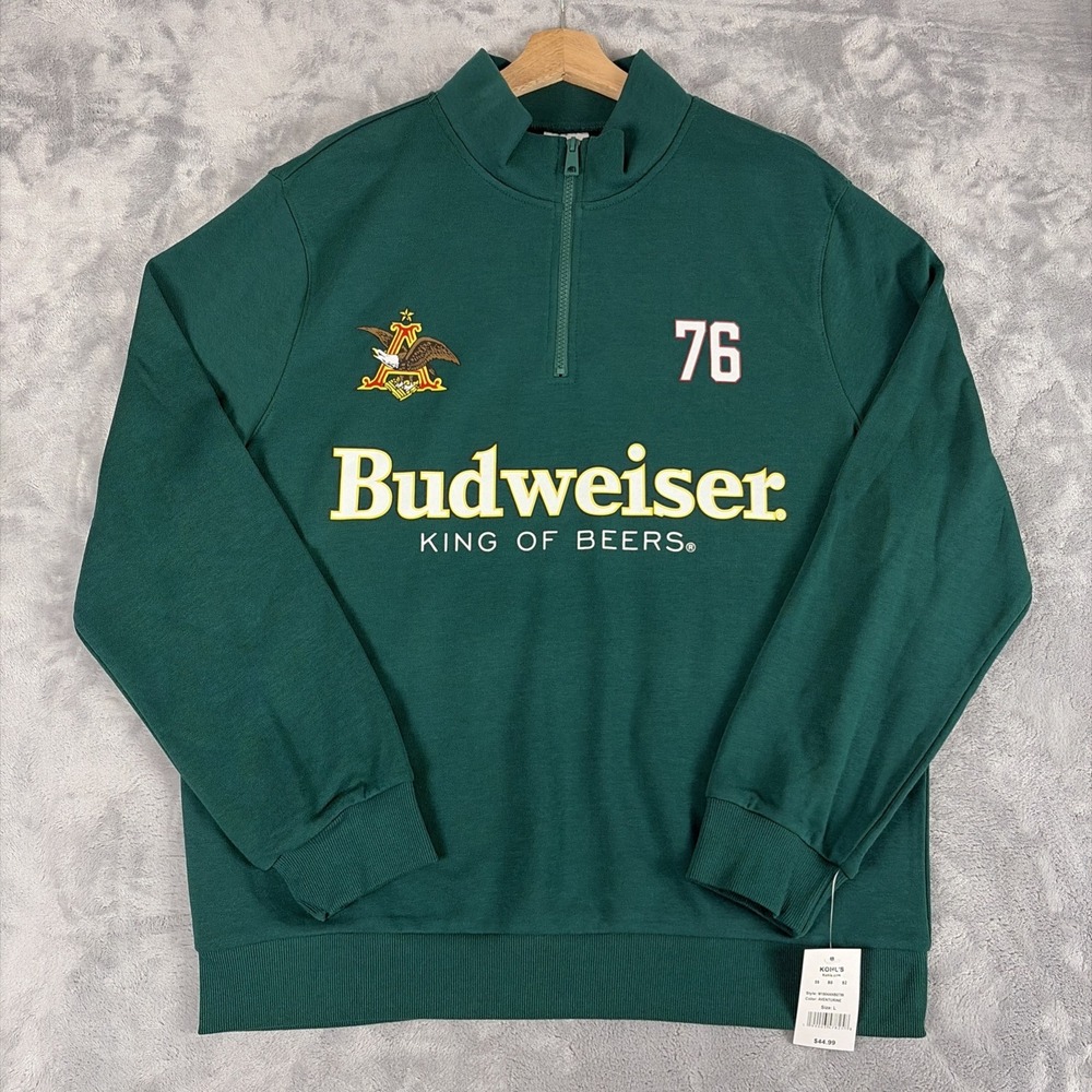 Budweiser 76 Clydesdales Green Quarter Zip Sweatshirt Mens Large Breweriana NEW